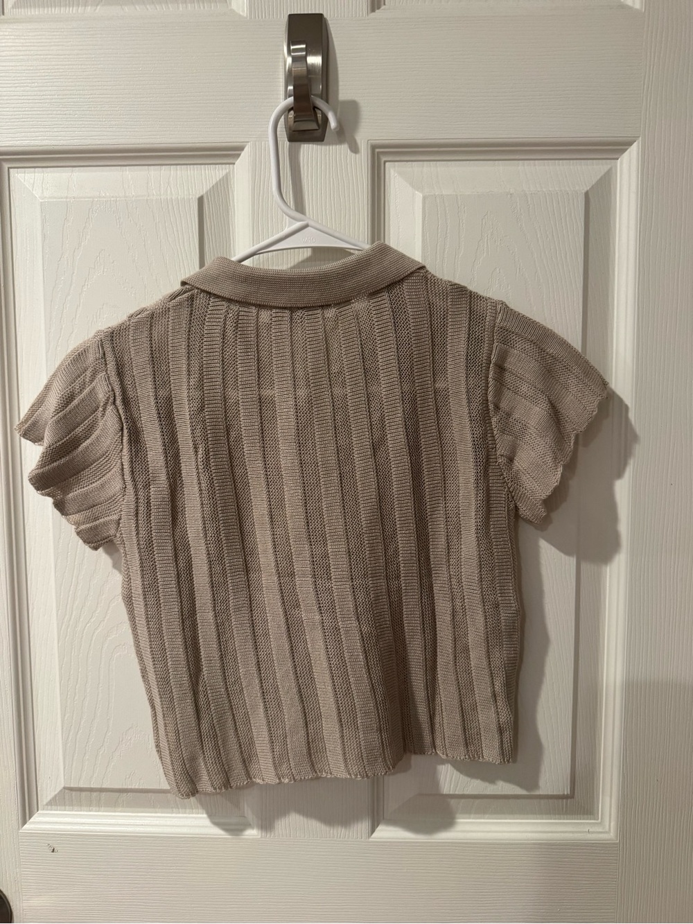 Heavy Manners Taupe Ribbed Knit Polo Crop Top - Picture 2 of 3
